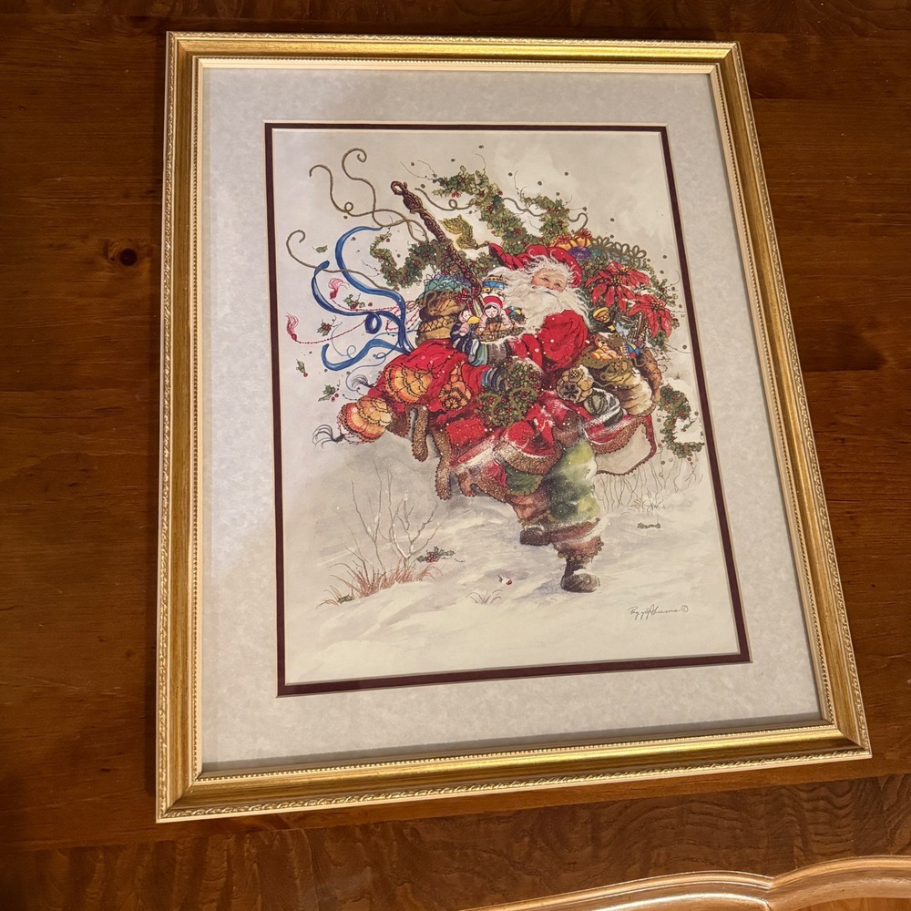 Vintage Peggy Abrams Santa Claus Christmas Framed Art Print Gold Frame